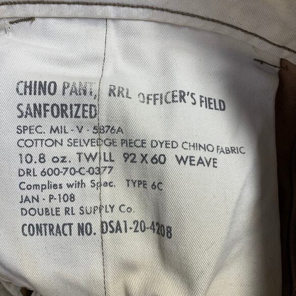 RRL by RALPH LAUREN Size 31 Khaki Cotton Cuffed Straight Button Fly Casual Pants - Picture 9 of 12